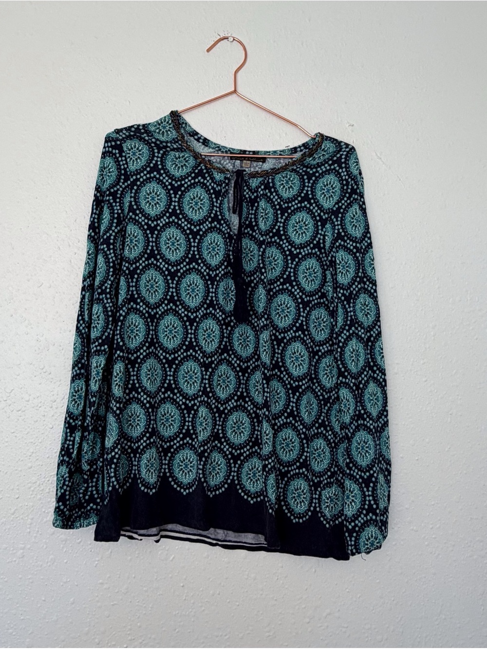 Rose & olive Womens Navy and Teal Printed Long-Sleeve Peasant Top